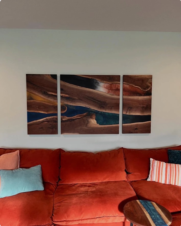 Custom Live Edge Wood and Epoxy Resin Wall Art